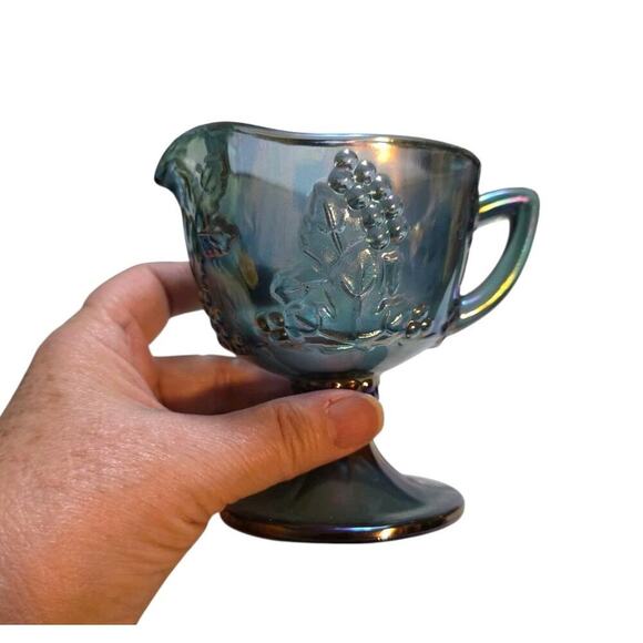 Indiana Glass Co Carnival Glass Sugar Creamer & Tray Set 0407 Iridescent Blue - Picture 3 of 4